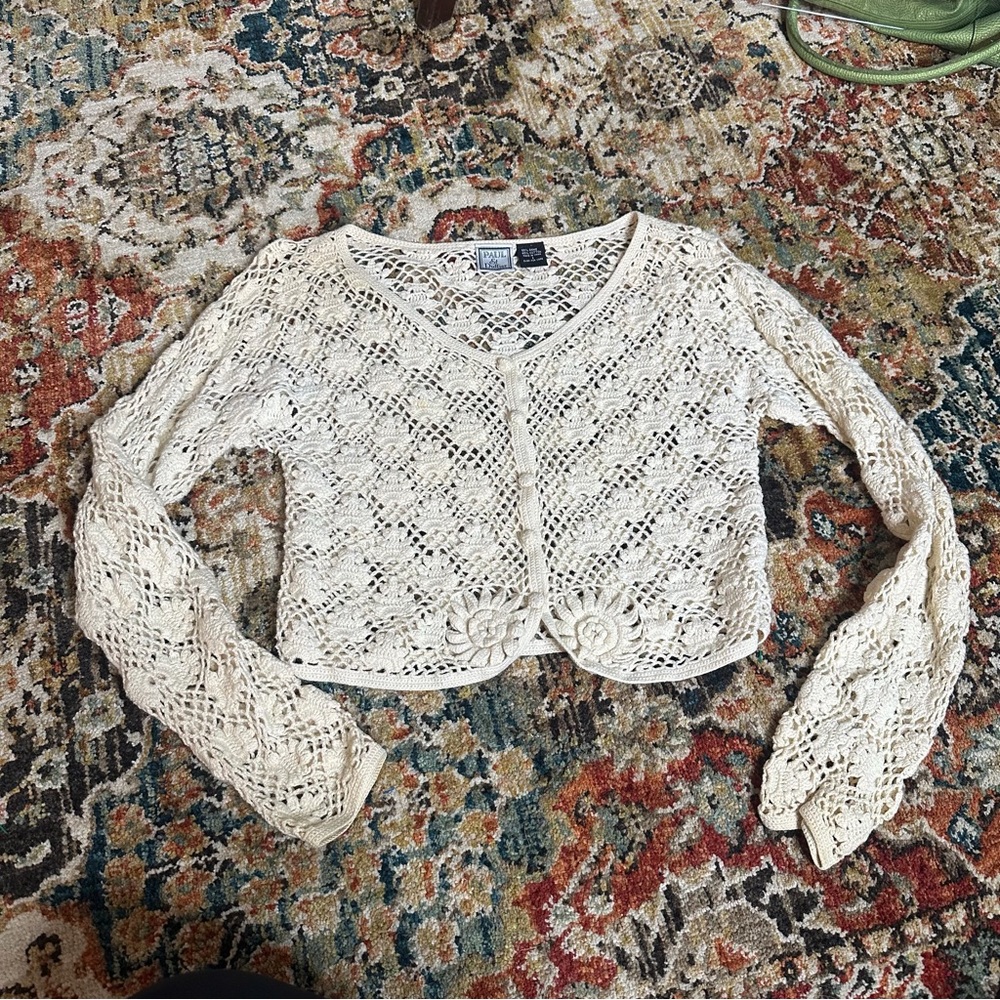 Crochet cream cropped cardigan